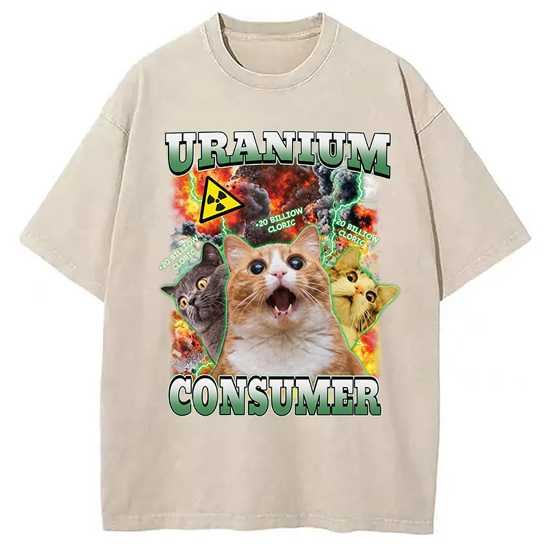 Modecanvas Uranium Consumer Funny Cat Dank Memes DTG Printing Washed T-Shirt