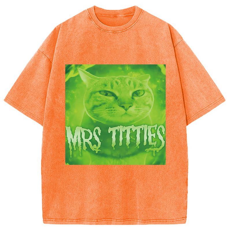 Modecanvas Mrs Titties Cat Meme DTG Printing Washed T-Shirt