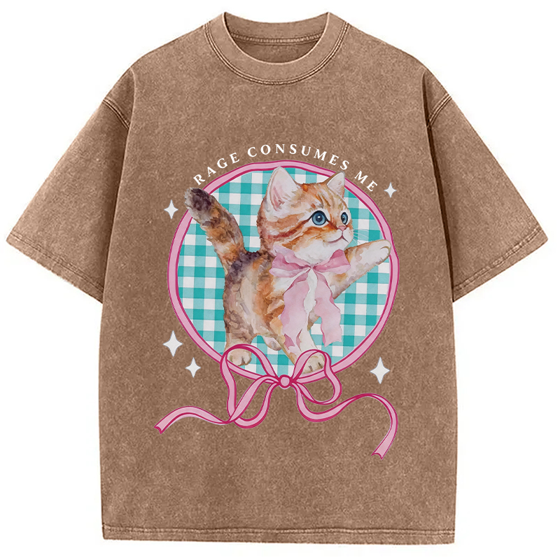 Modecanvas Rage Consumes Me Funny Kitten DTG Printing Washed T-Shirt