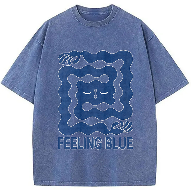 Modecanvas Feeling Blue DTG Printing Washed T-Shirt