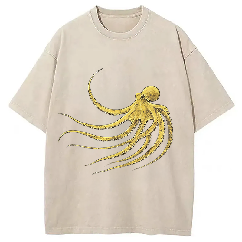 Modecanvas Retro Octopus DTG Printing Washed T-Shirt
