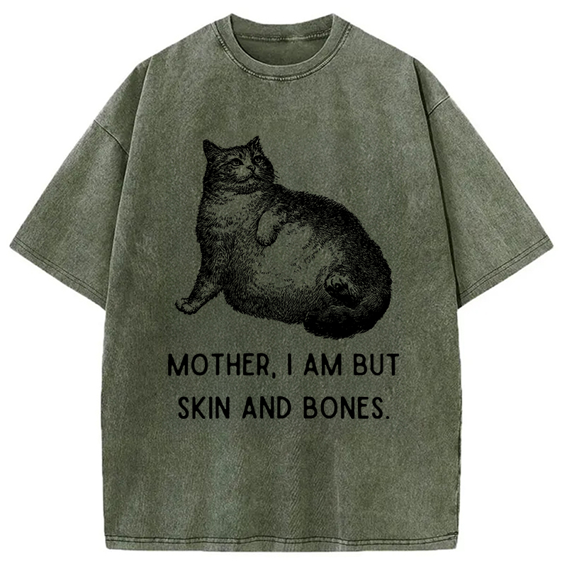 Modecanvas Skin & Bones Cat Washed T-Shirt-modecanvas