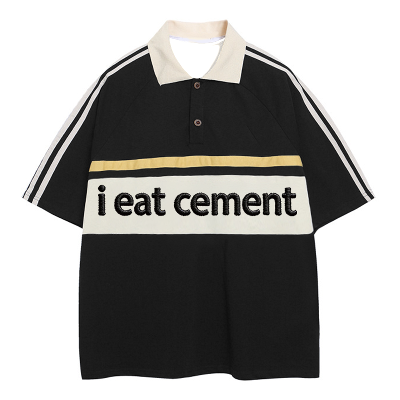 Modecanvas I Eat Cement Polo Embroidered T-Shirt
