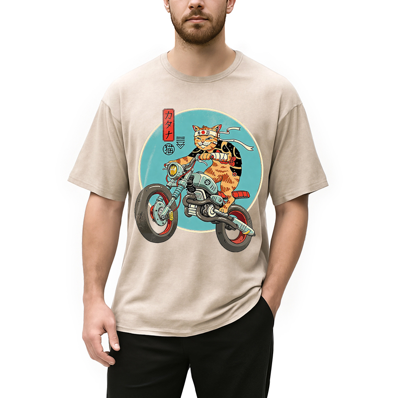 Modecanvas Catana Motorcycle DTG Printing Washed T-Shirt