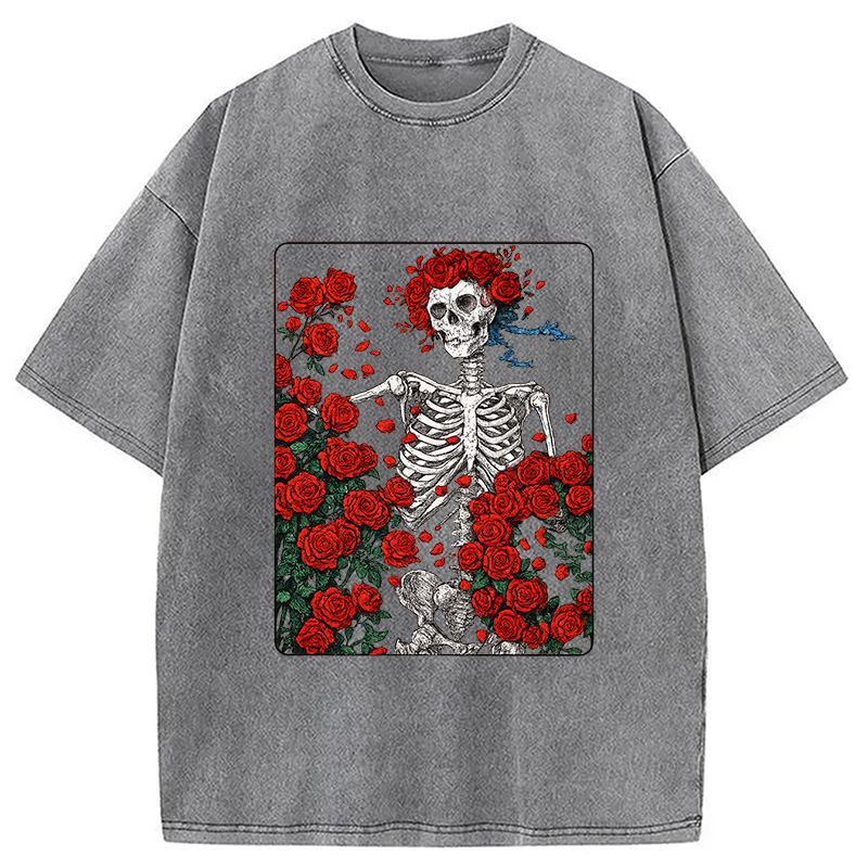 Modecanvas Woodcut Wheel & Roses Washed T-Shirt