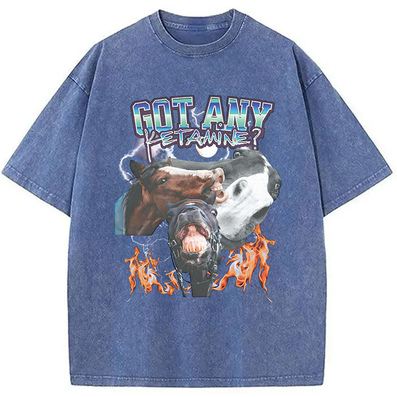 Modecanvas Got Any Ketamine? Funny Horse Meme DTG Printing Washed T-Shirt