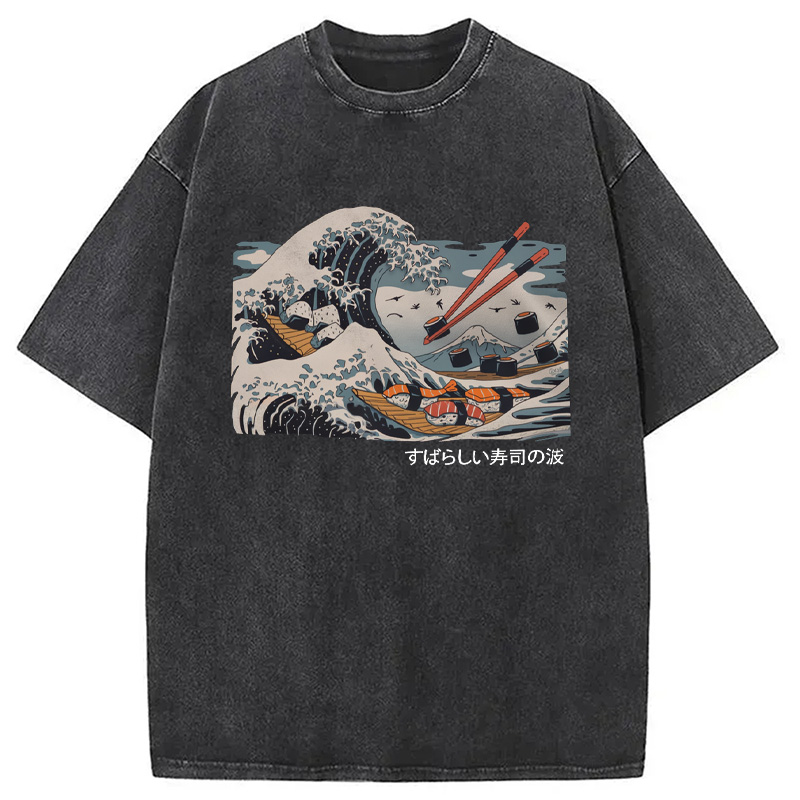 Modecanvas The Great Sushi Wave Washed T-Shirt