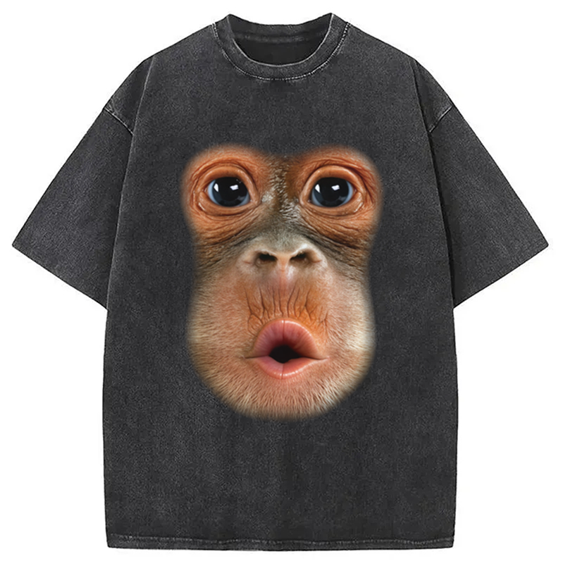Modecanvas Monkey Stomach Funny Meme Washed T-Shirt
