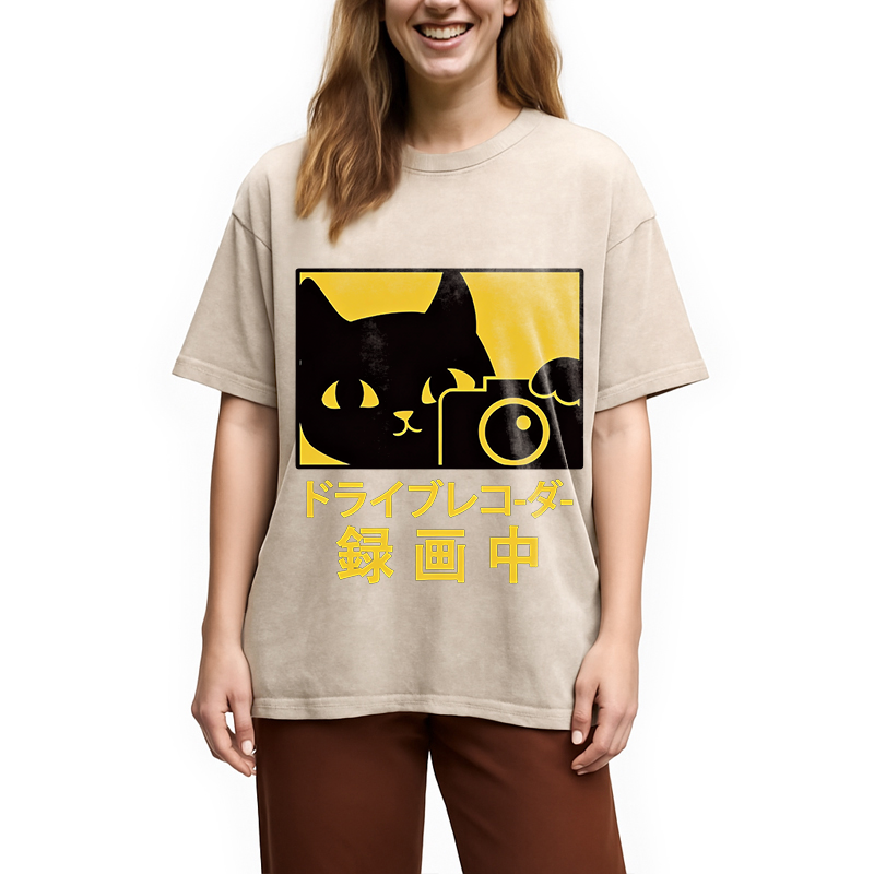 Modecanvas Cat Camera Washed T-Shirt
