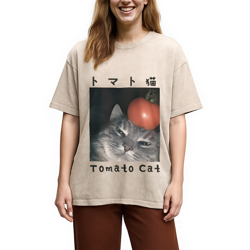 Modecanvas Tomato Cat Washed T-Shirt