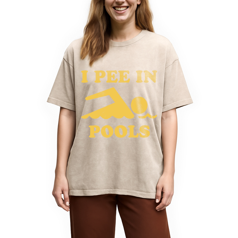 Modecanvas Mens I Pee in Pools DTG Printing Washed T-Shirt-modecanvas