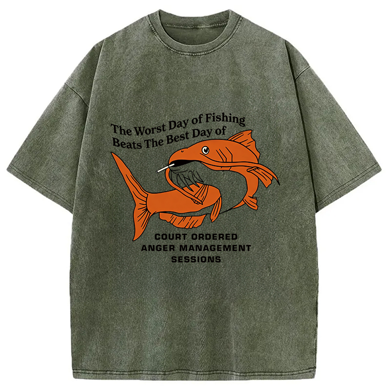 Modecanvas The Worst Day Fish Meme DTG Printing Washed T-Shirt