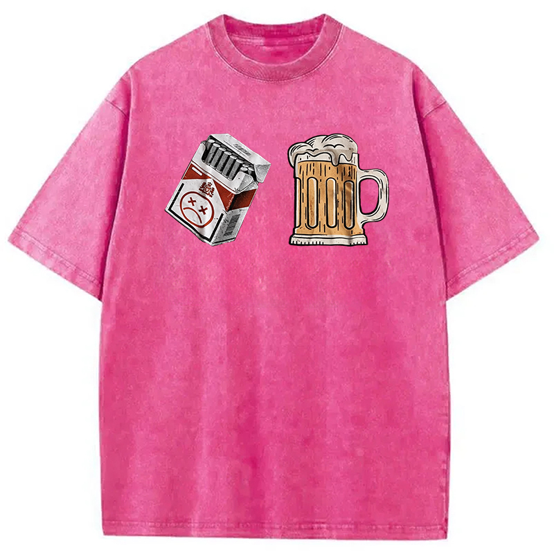 Modecanvas Cigarette and Beer Breakfast Combo Joke Washed T-Shirt