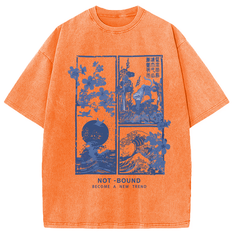 Modecanvas Not Bound Japanese Print Art DTG Printing Washed T-Shirt