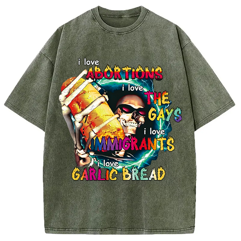 Modecanvas I Love Garlic Bread DTG Printing Washed T-Shirt
