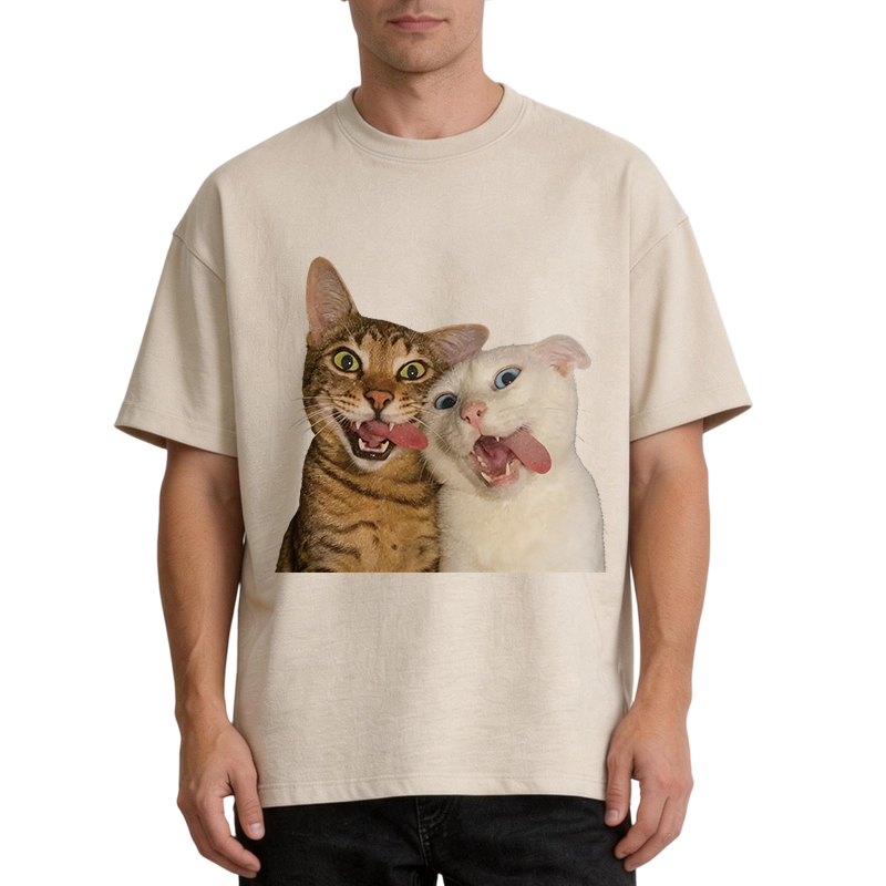 Modecanvas Funny Cat Tongue Out DTG Printing Washed T-Shirt