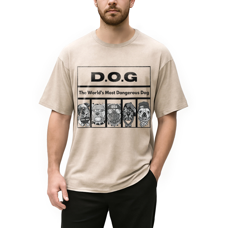 Modecanvas HIP HOP Dogs Funny DTG Printing Washed T-Shirt