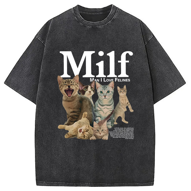 Modecanvas Man I Love Felines Cat Washed T-Shirt