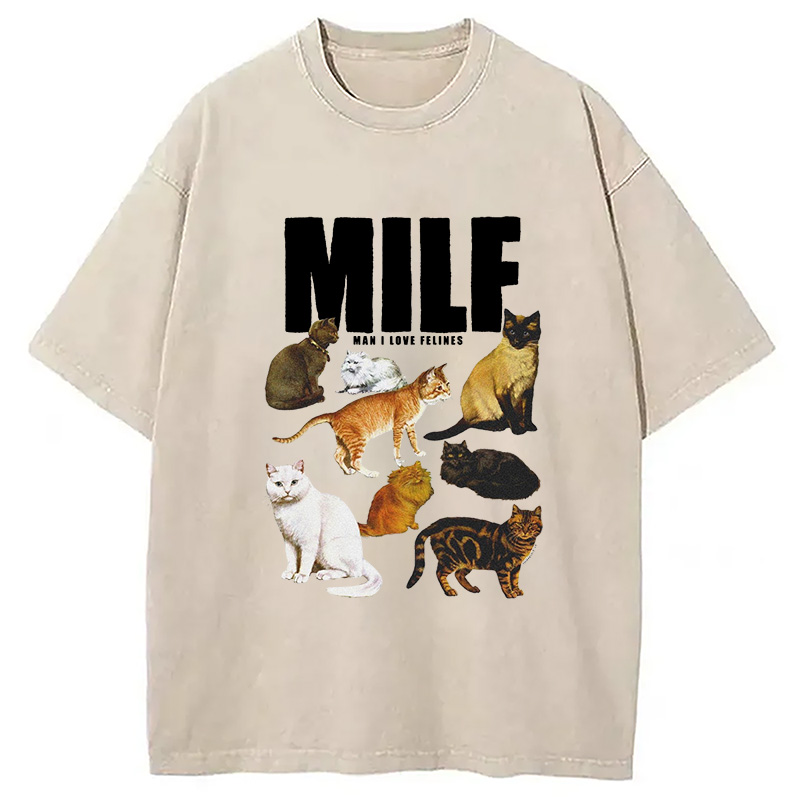 Modecanvas Man I Love Felines Cute Cat Washed T-Shirt
