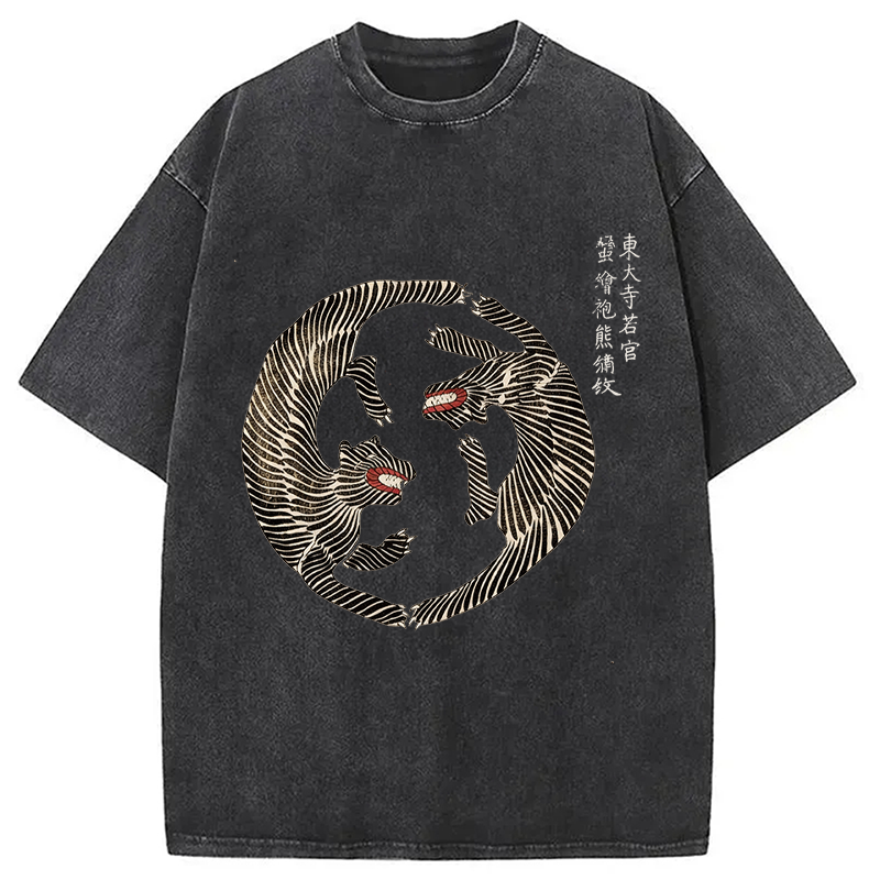 Modecanvas Minimalist Tiger DTG Printing Washed T-Shirt-modecanvas