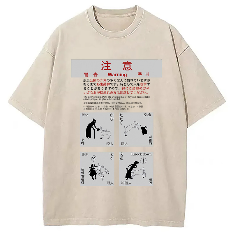 Modecanvas Beware of the Hungry Deer Washed T-Shirt