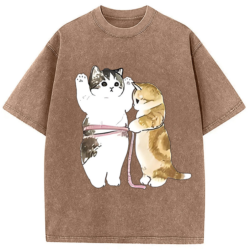 Modecanvas Cute Cat Measurement Washed T-Shirt
