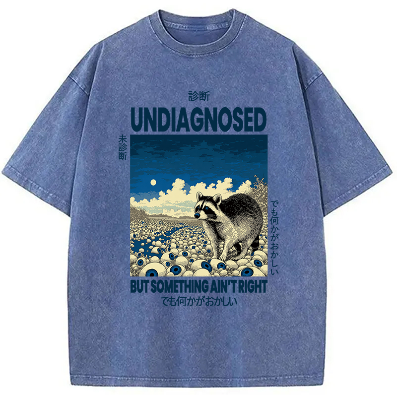 Modecanvas Funny Mental Health Japanese Raccoon DTG Printing Washed T-Shirt-modecanvas
