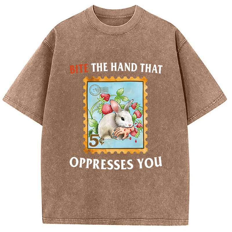 Modecanvas Bite The Hand DTG Printing Washed T-Shirt