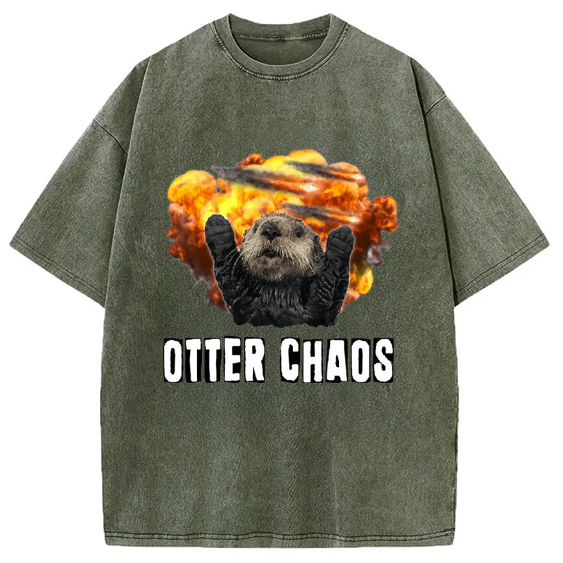Modecanvas Otter Chaos Washed T-Shirt-modecanvas