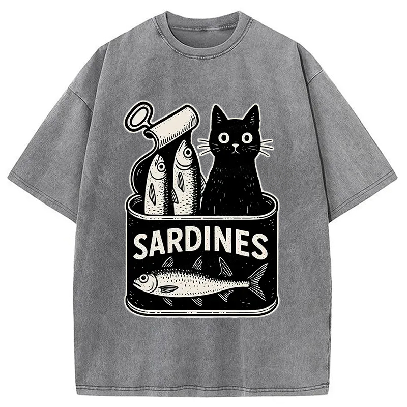 Modecanvas Cat And Canned Fish Washed T-Shirt