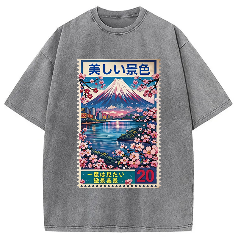 Modecanvas Springtime Scenery DTG Printing Washed T-Shirt