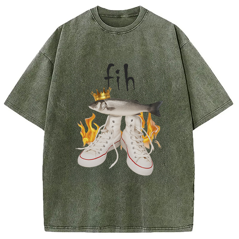 Modecanvas Fih Funny Meme Washed T-Shirt