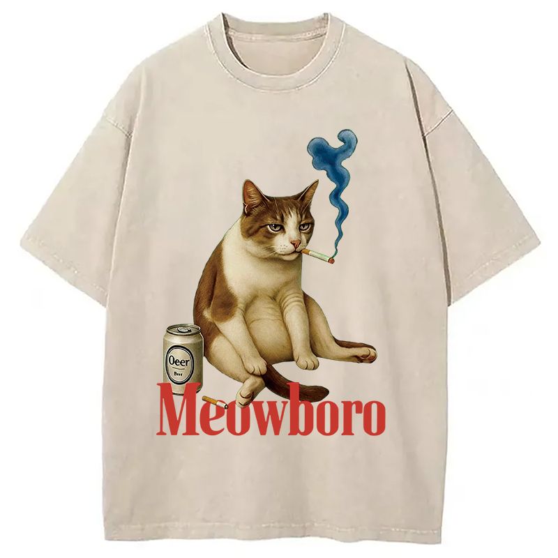 Modecanvas Cigarette Kitten Smoking Cat Meme Washed T-Shirt