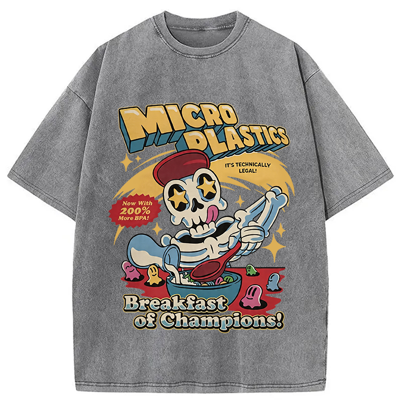 Modecanvas Microplastics Skeleton Meme DTG Printing Washed T-Shirt