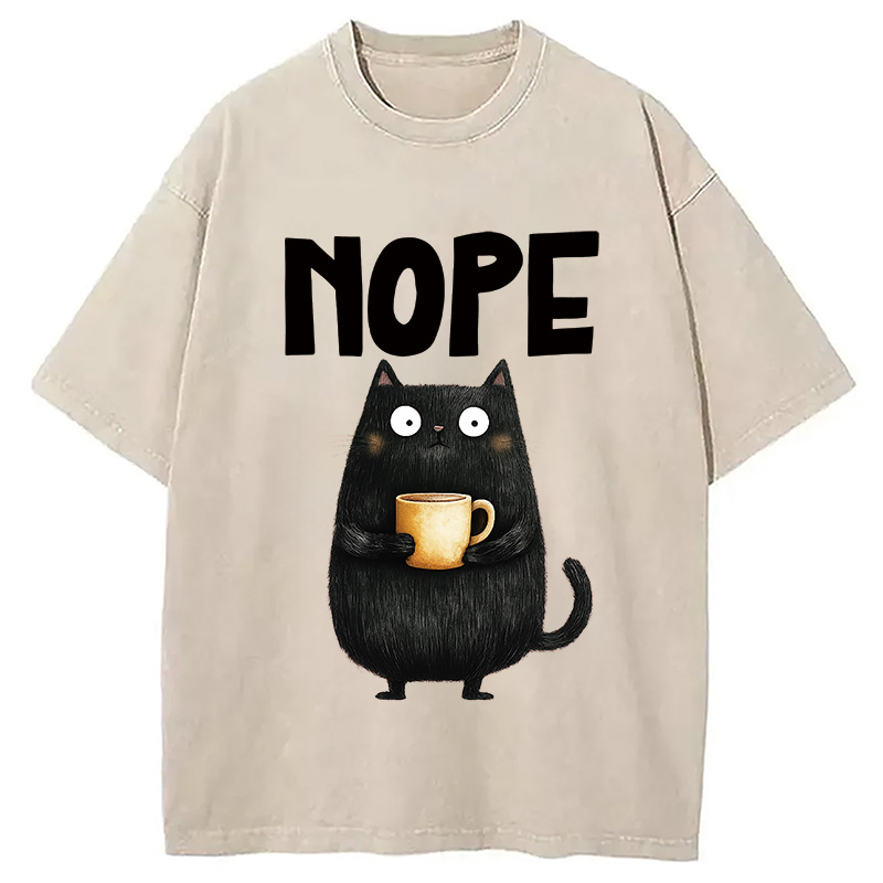 Modecanvas Nope Coffee Cat Washed T-Shirt