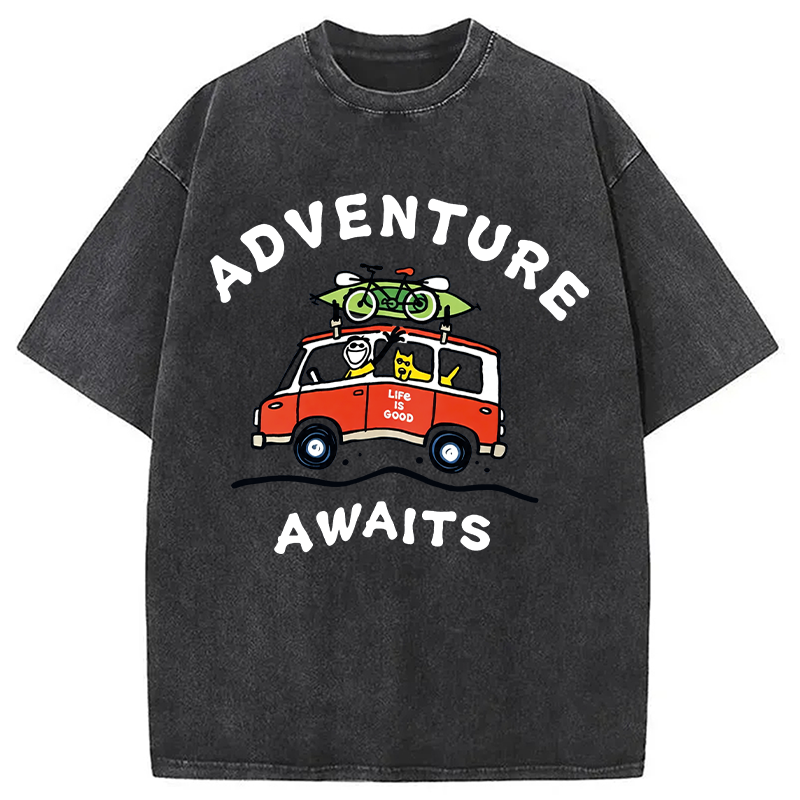 Modecanvas Life Is Good Adventure Awaits DTG Printing Washed T-Shirt