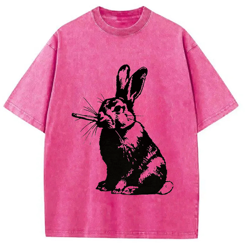 Modecanvas Funny Rabbit Smoking DTG Printing Washed T-Shirt
