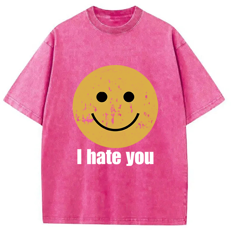 Modecanvas I Hate You Smiley Face Washed T-Shirt-modecanvas