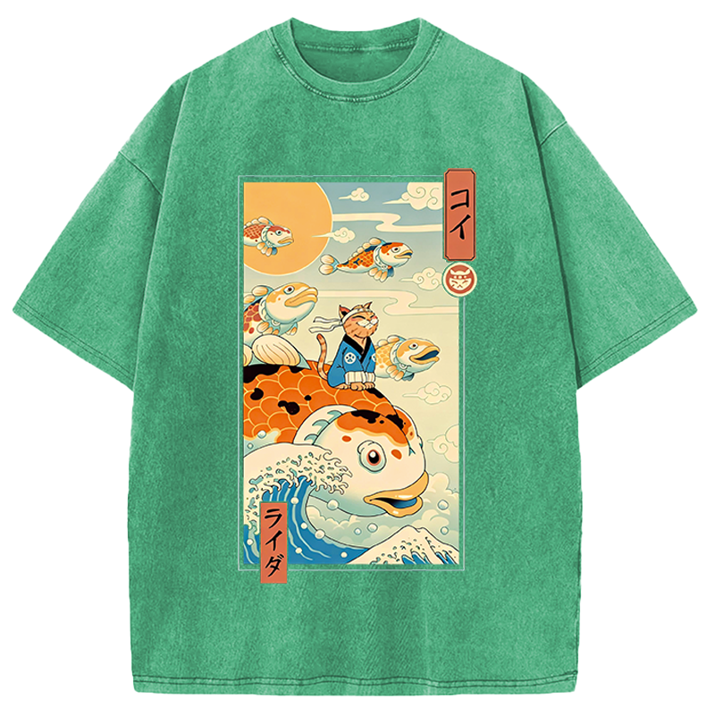 Modecanvas Flying Carp Rider DTG Printing Washed T-Shirt