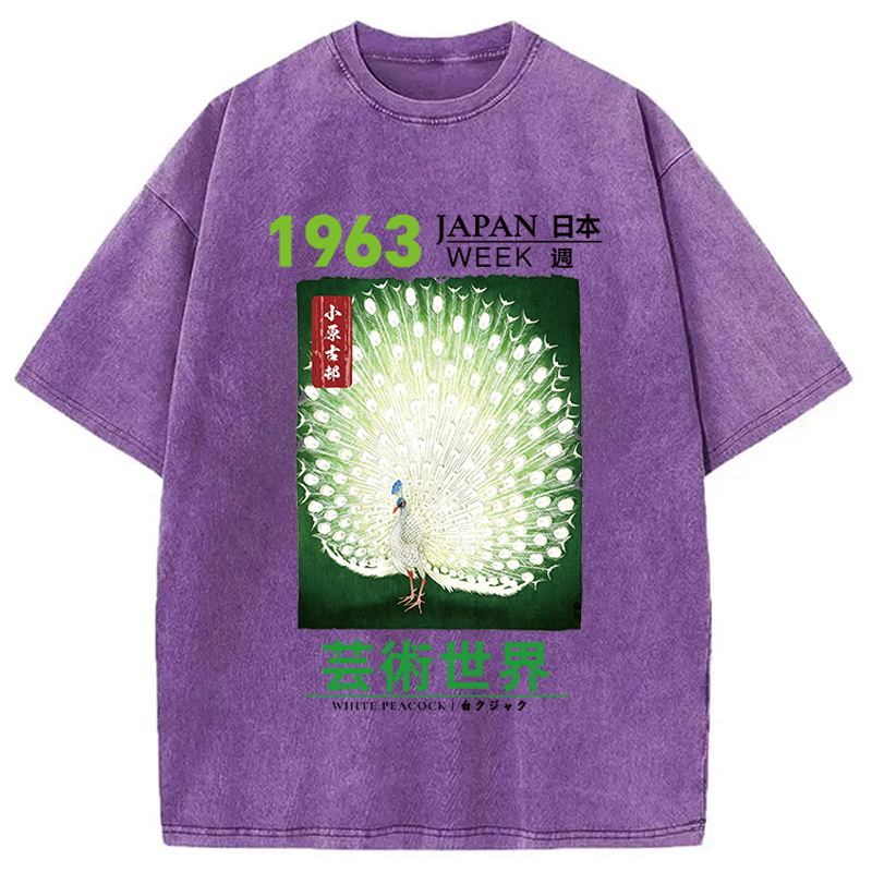 Modecanvas White Peacock DTG Printing Washed T-Shirt