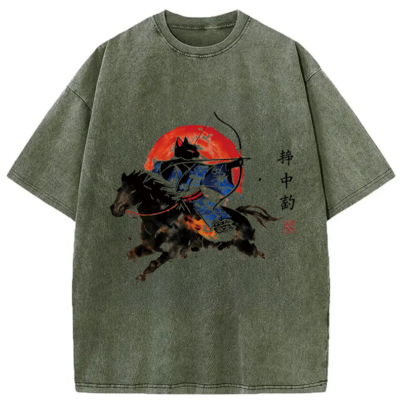 Modecanvas Year Of The Horse Cat DTG Printing Washed T-Shirt