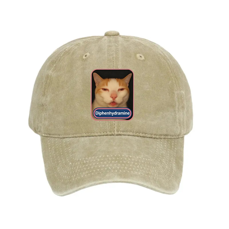 Modecanvas Pink Diphenhydramine Meme Cat Washed Cap-modecanvas