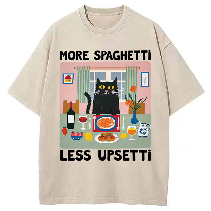 Modecanvas More Spaghetti Less Upsetti Cat DTG Printing Washed T-Shirt