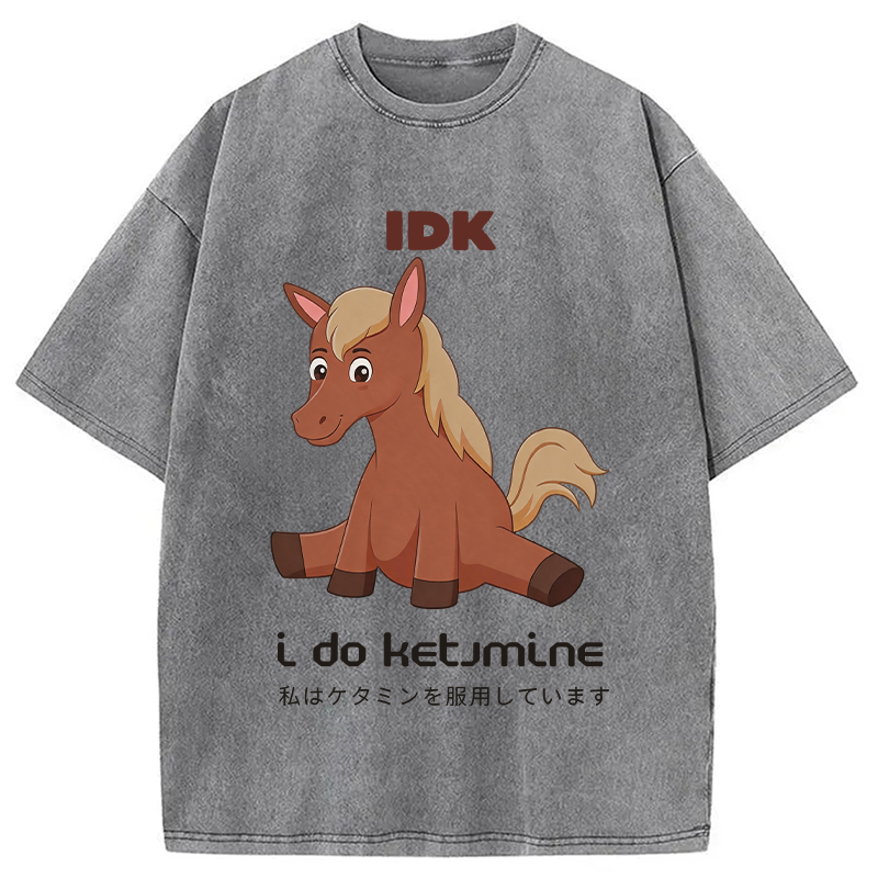 Modecanvas IDK Funny Horse DTG Printing Washed T-Shirt