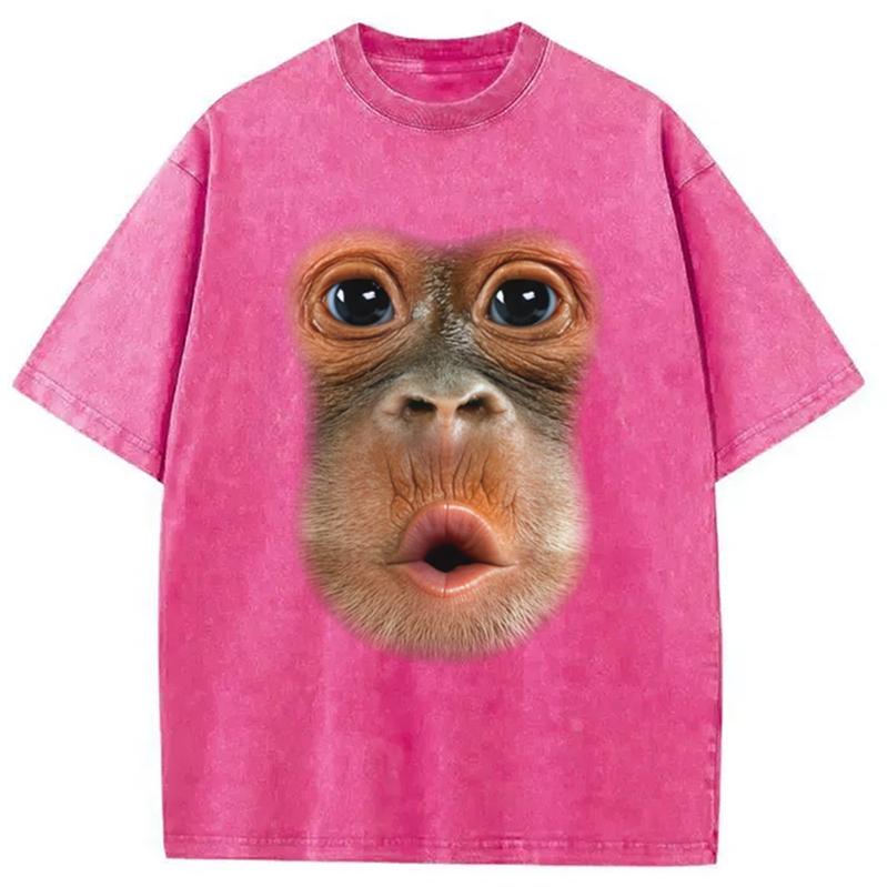 Modecanvas Monkey Stomach Funny Meme Washed T-Shirt