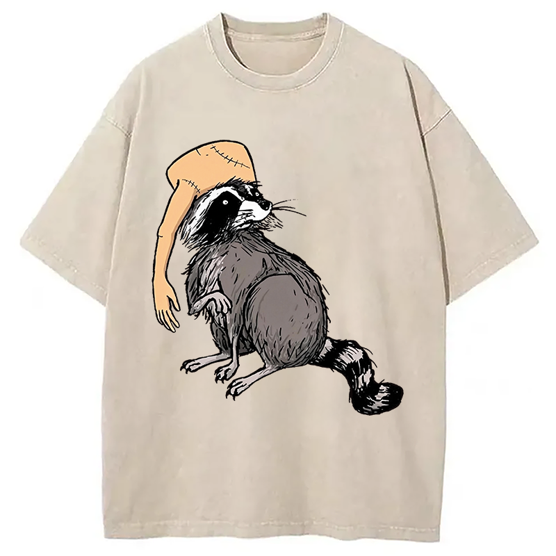 Modecanvas Funny Raccoon Hat DTG Printing Washed T-Shirt