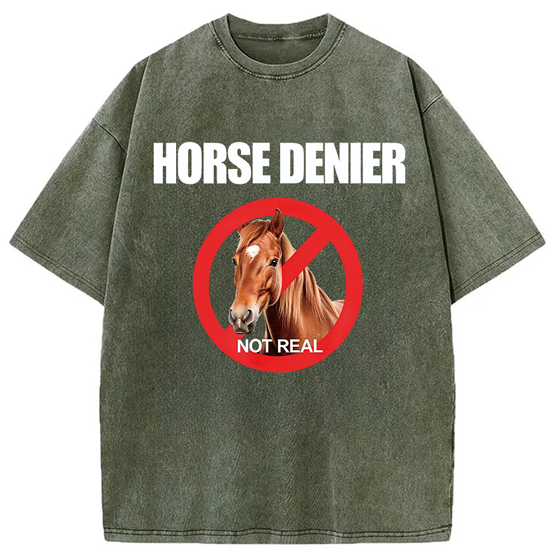 Modecanvas Horse Denier Funny Horses Washed T-Shirt-modecanvas