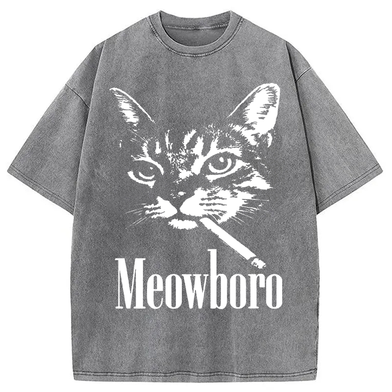 Modecanvas Vintage Smoking Cat DTG Printing Washed T-Shirt