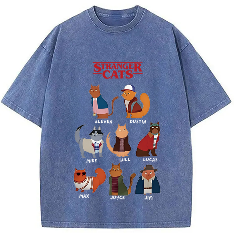 Modecanvas Stranger Cats DTG Printing Washed T-Shirt