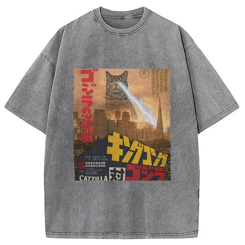 Modecanvas Catzilla Movie Poster Washed T-Shirt